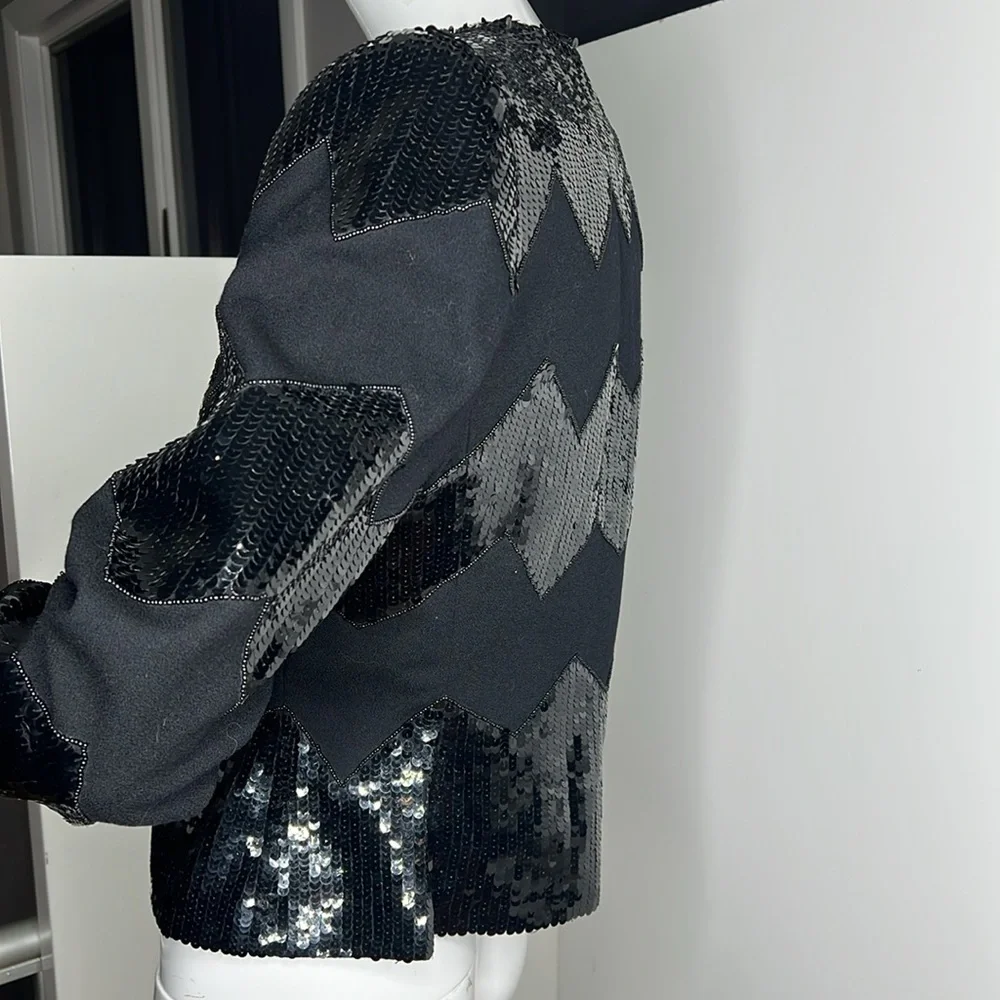 Nolan Miller Sz 6 Black Wool and Black Sequins Blazer Jacket